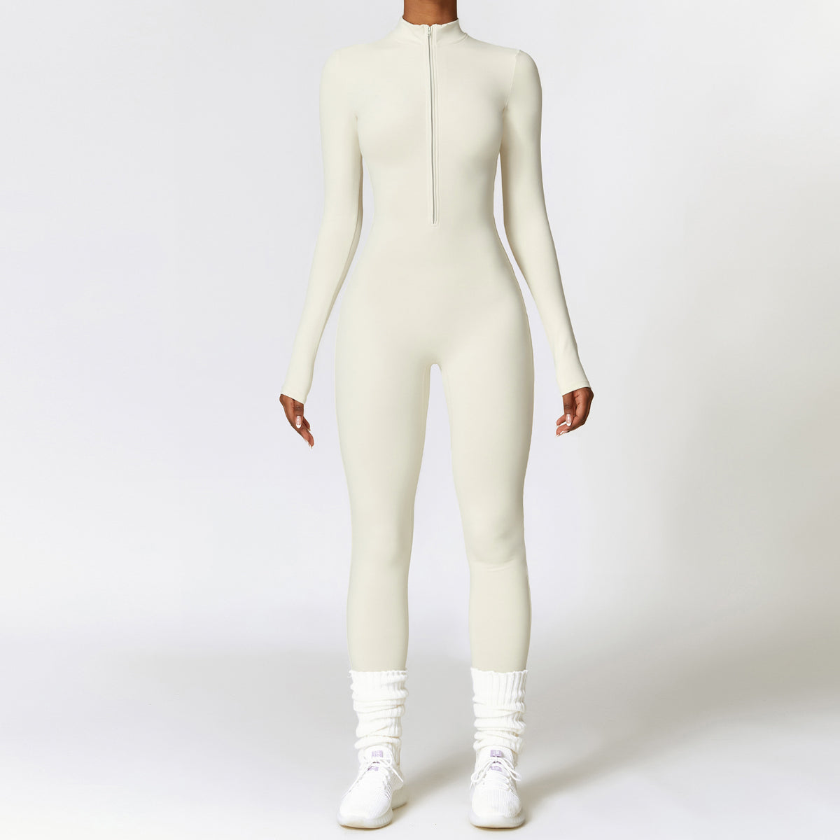 Zip-Up Velvet Fitness Jumpsuit | Warm Fitted Activewear for Women