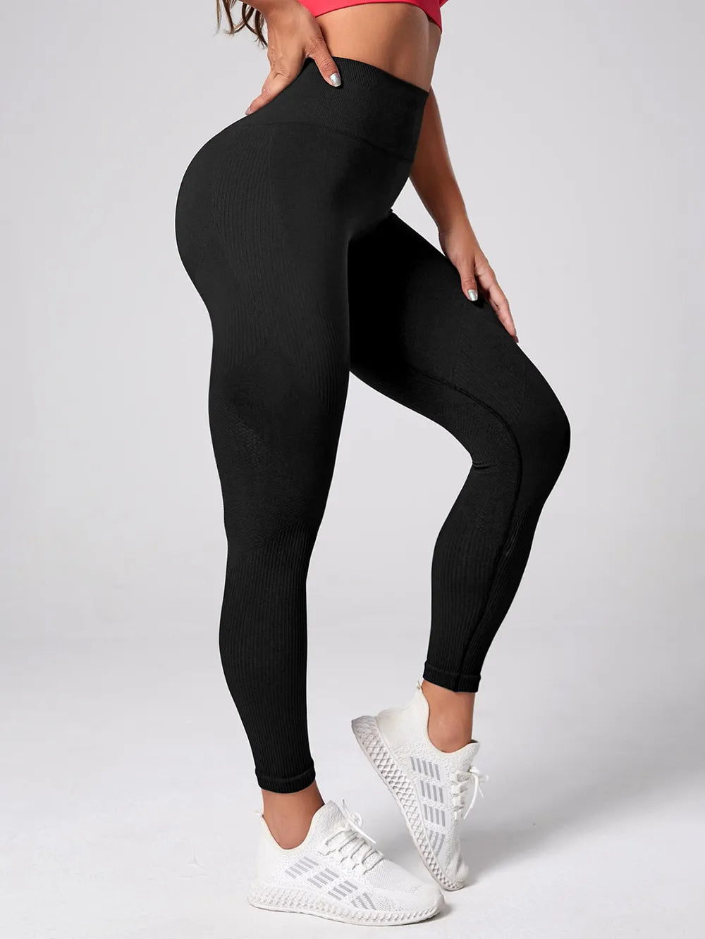 High Waist Active Leggings – Solid Black Nylon