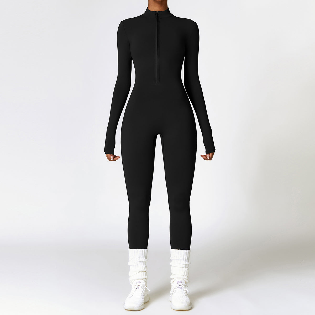 Zip-Up Velvet Fitness Jumpsuit | Warm Fitted Activewear for Women