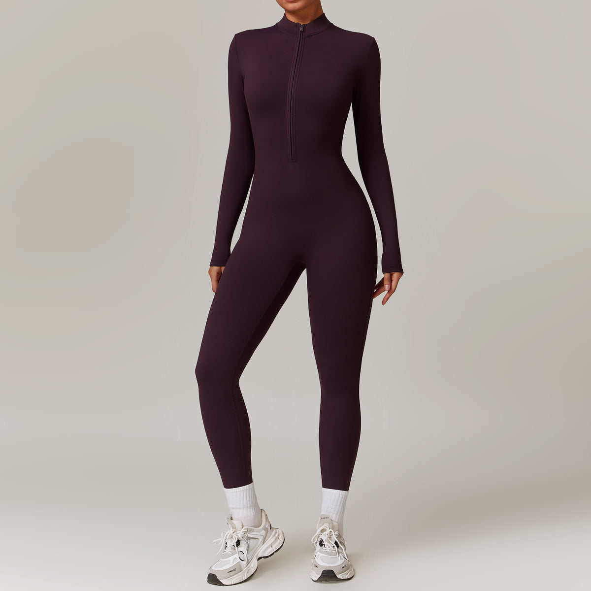 Zip-Up Velvet Fitness Jumpsuit | Warm Fitted Activewear for Women