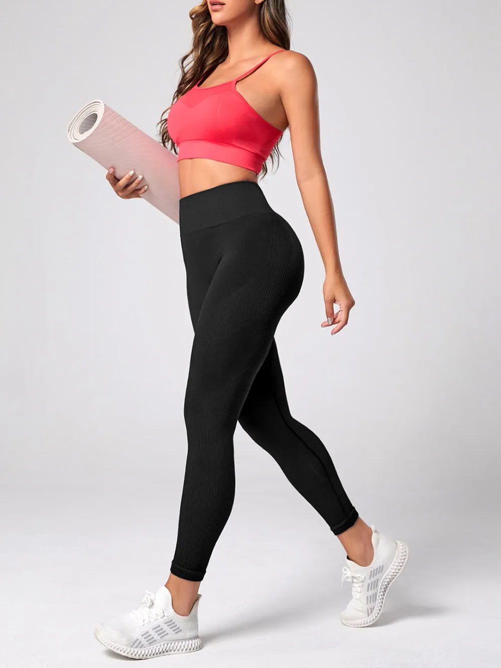 High Waist Active Leggings – Solid Black Nylon