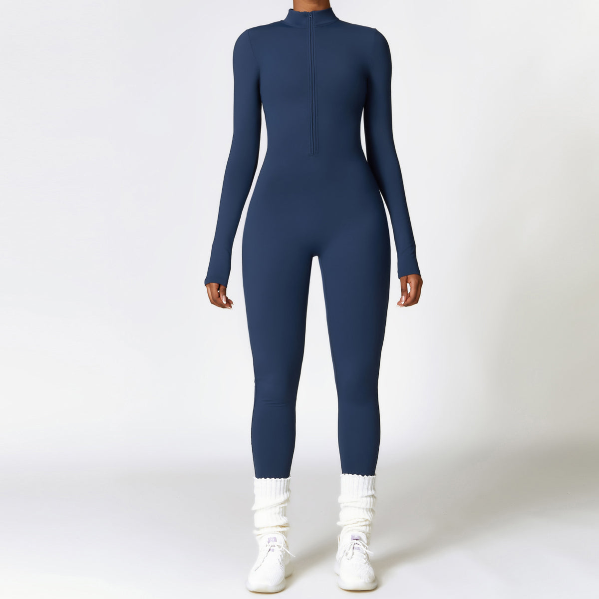 Zip-Up Velvet Fitness Jumpsuit | Warm Fitted Activewear for Women