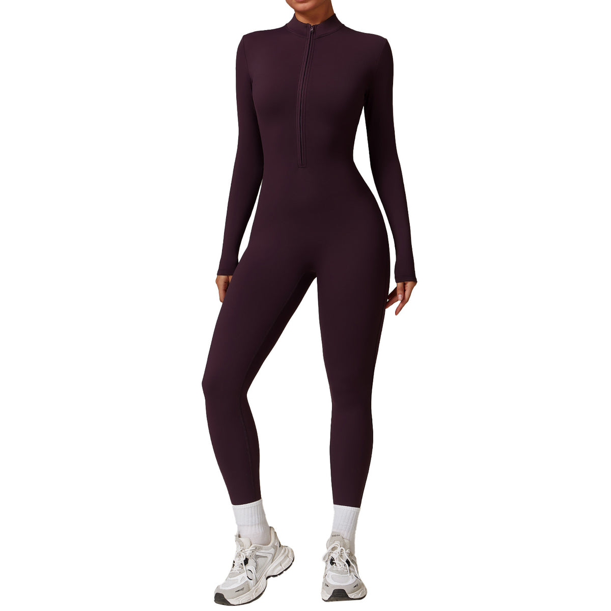 Zip-Up Velvet Fitness Jumpsuit | Warm Fitted Activewear for Women