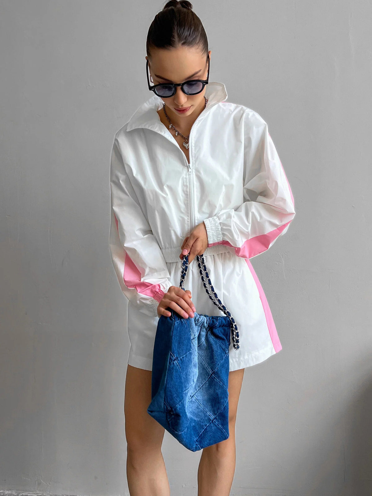 Fashionable Women's Long Sleeve Zipper Hoodie and Shorts Set, Casual Two-Piece Activewear Outfit